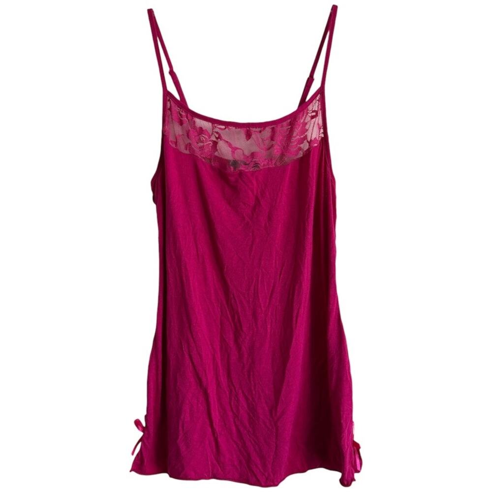 Avidlove Magenta Pink Lace Trim Chemise Slip Coquette Lingerie Dress Size Med